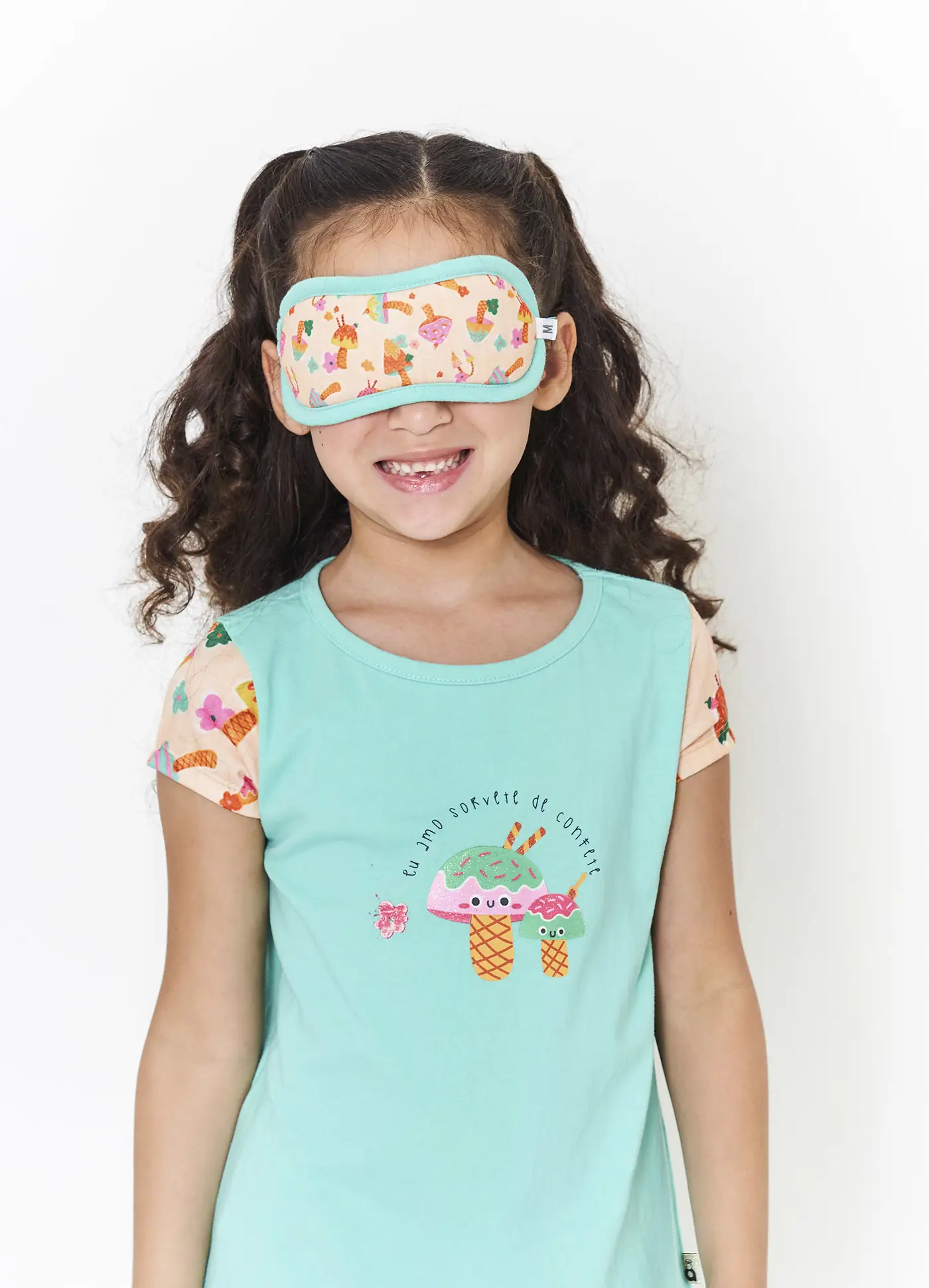 Miniatura CAMISOLA COM TAPA OLHO PARA DESCANSO TEMA SORVETINHO CORES: ESMERALDA E LARANJA ( 3